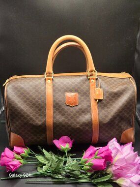 Celine Macadam Boston Bag Travel Duffle Brown PVC Leather w/ Lock & Key